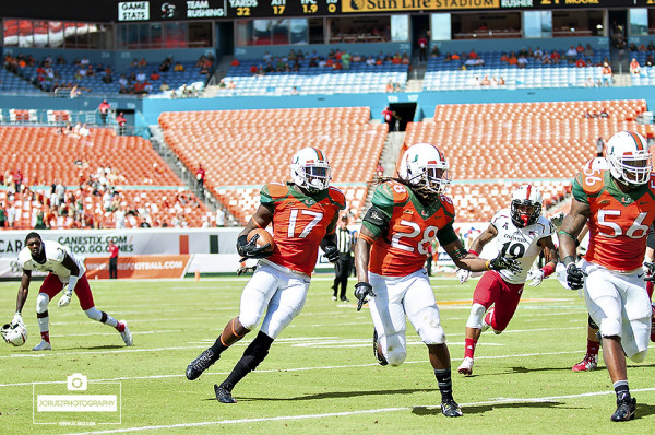 Tyriq McCord returns an interception against Cincinnati