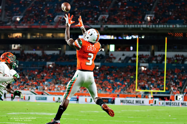 Stacy Coley hauls in a touchdown pass