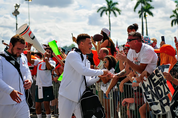 Brad Kaaya greets fans during Hurricanes Walk