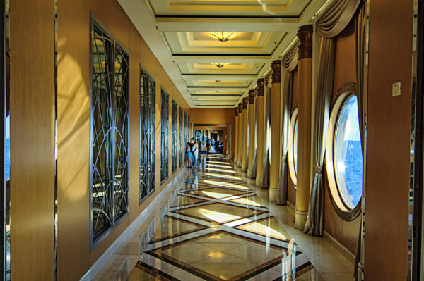 Hallway on the Disney Magic that leads to the ship's restaurants