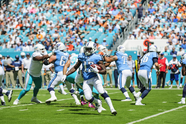 Titans WR, Taywan Taylor, tries to find an opening