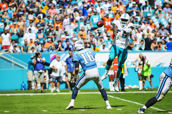 Charles Harris bats down a pass from Matt Cassel