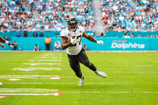 Jacksonville Jaguars running back Leonard Fournette (27) rushes